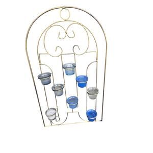 Black Wrought Iron Hinged 8 Glass Cup Candle Holder Table Top 24 In